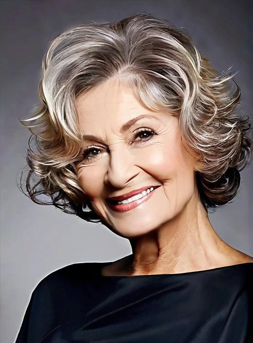 Curly bob medium-length hairstyle for women over 60, enhancing natural curls for a lively and stylish look.