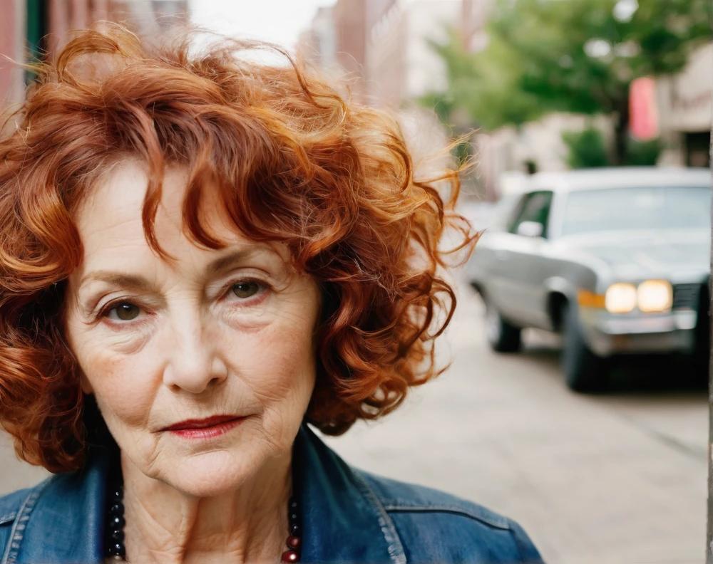 Curly layered copper bob for a 60-year-old woman, showcasing warm tones and natural, textured curls.