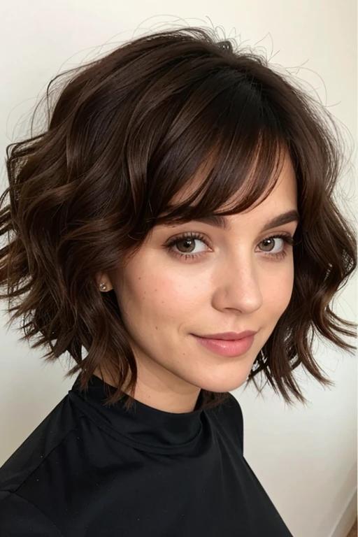 Curly long bob with balayage providing a modern and stylish appearance for a woman over 50