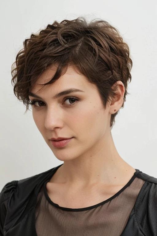 Curly pixie with taper presenting a modern and edgy style for a woman over 50