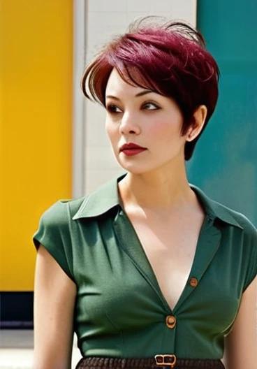 Dramatic voluminous pixie cut, adding height and flair for women over 40.