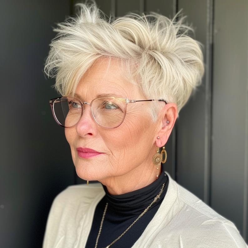 Edgy Pixie with Undercut for Women Over 60 with Fine Hair, adding height and dimension