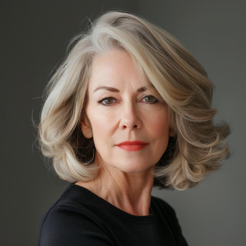 Elegant Chin-Length Bob with Layers for Women Over 60 with Fine Hair, creating a voluminous shape