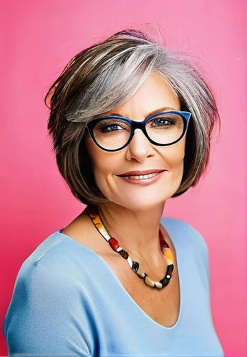 Feathered Layered Bob with Glasses Hairstyle for Women Over 50 with Glasses.