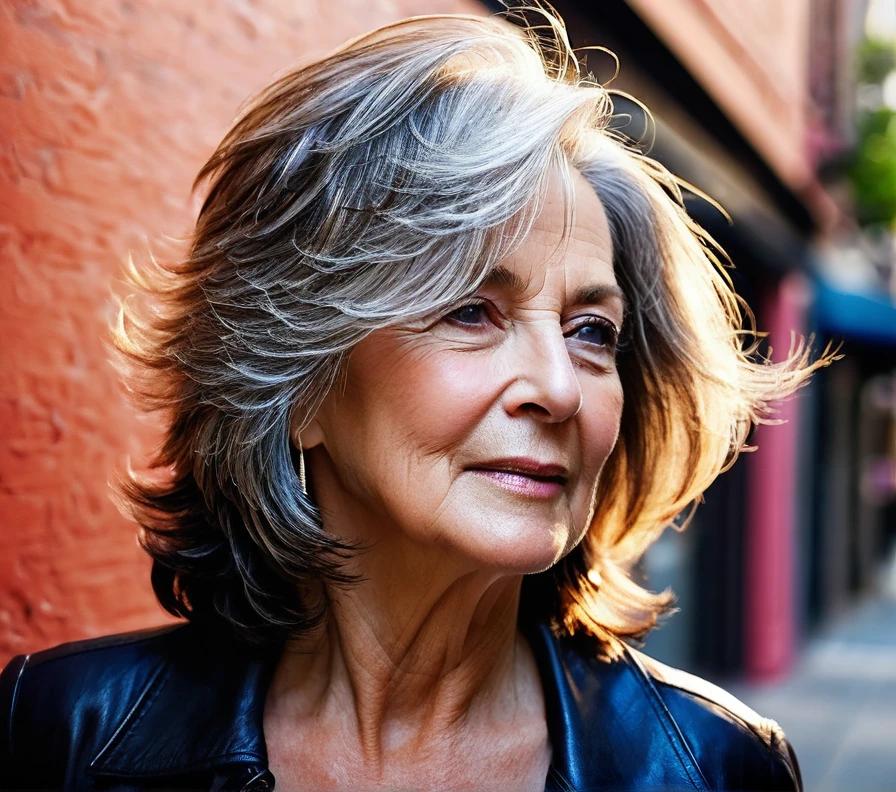 Feathered bob with light layers for women over 50, adding texture and movement to thick hair with a soft, airy feel.