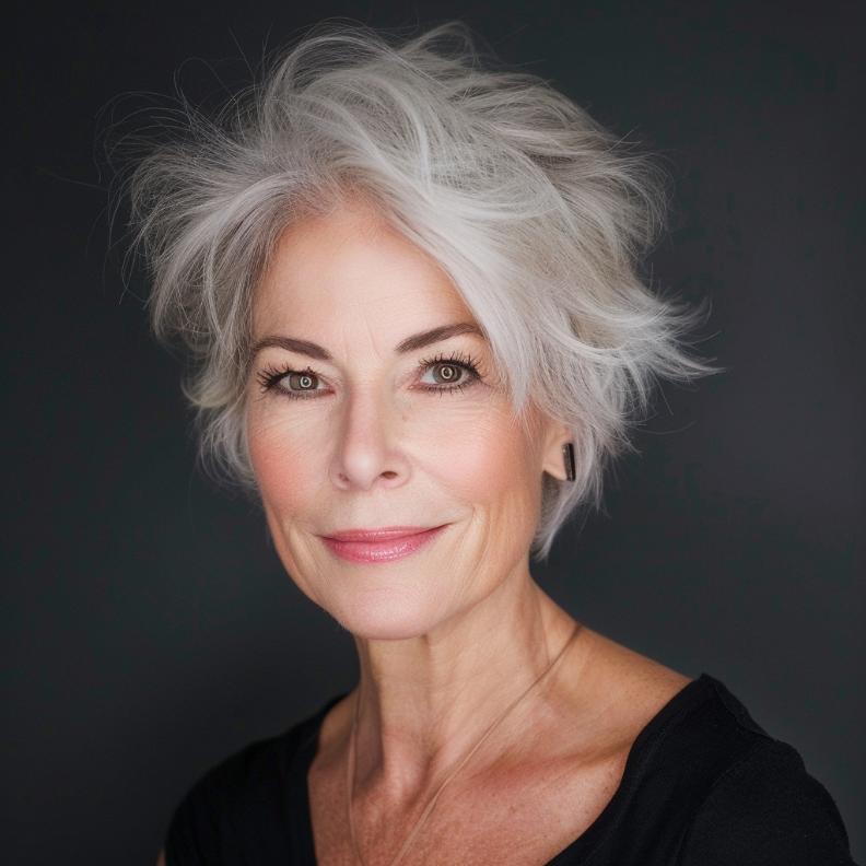 Full Voluminous Pixie for Women Over 60 with Fine Hair, focusing on height at the crown