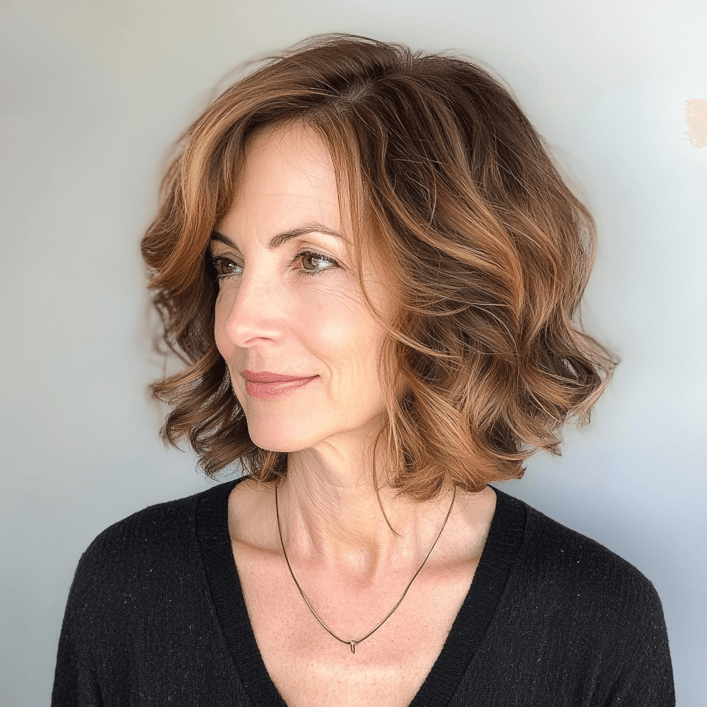 Gentle Bob with Soft Waves for women over 50, featuring loose waves that add softness and femininity.