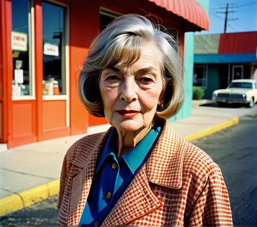 Graceful woman in her 70s with a bob and side-swept bangs, looking youthful.