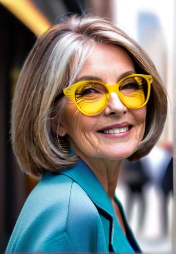 Layered Textured Bob Hairstyle for Women Over 50 with Glasses.