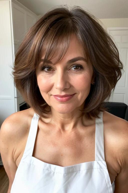 Layered angled bob for women over 50 with fine hair, combining angled cut with layers for dynamic style.