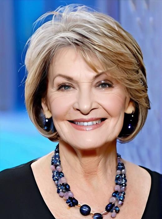 Layered bob medium-length hairstyle for women over 60, enhancing volume and movement with soft layers.