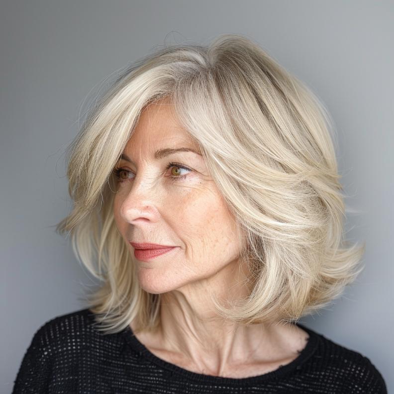 Light and Airy Feathered Bob for Women Over 60 with Fine Hair, enhancing softness and volume