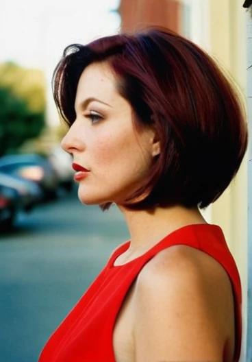 Modern stacked bob with volume at the back, ideal for women over 40 looking for a sleek front.