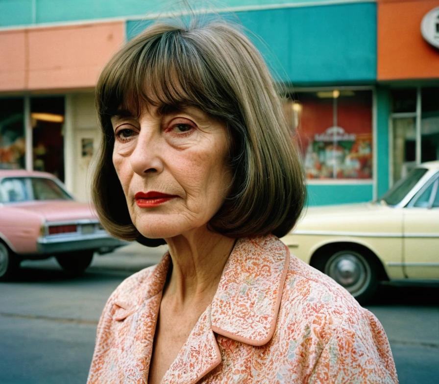 Older woman with a long bob and soft bangs, showcasing a gentle and feminine appearance.