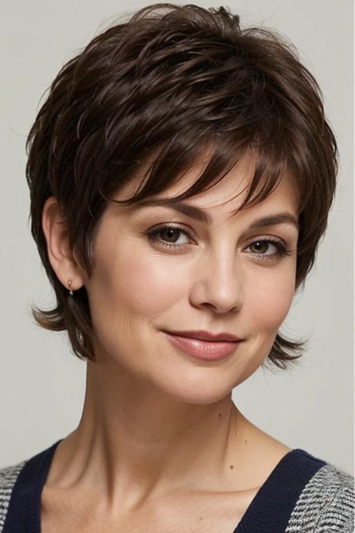 Piecey pixie cut for women over 50 with fine hair, emphasizing choppy, defined sections for added texture.