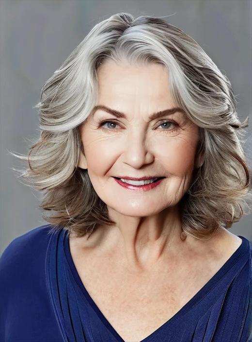 Piecey shoulder-length waves medium-length hairstyle for women over 60, with textured waves for a casual and trendy style.