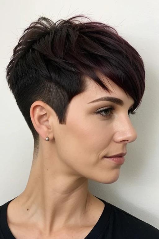 Razored pixie cut with an undercut for women over 50, adding an edgy and modern twist to fine hair.