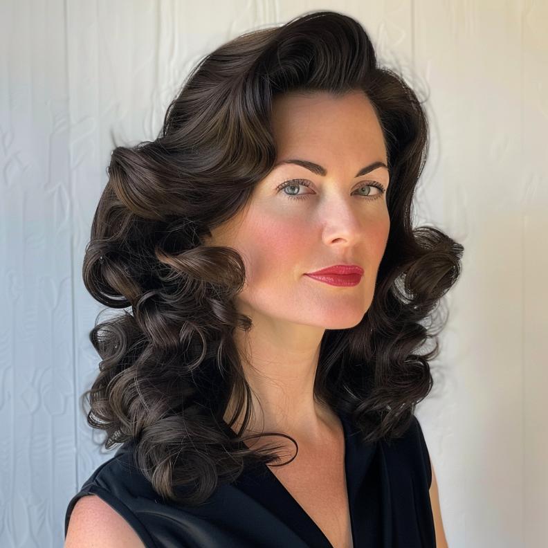 Retro-Inspired Waves for Women Over 40 with Thick Hair, channeling vintage glamour with a modern twist