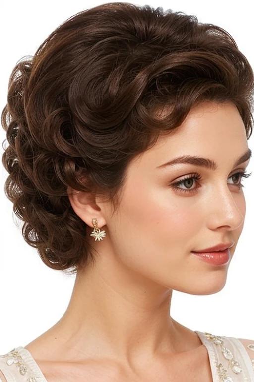 Short side-parted pin curls offering a classic and elegant style for a woman over 50