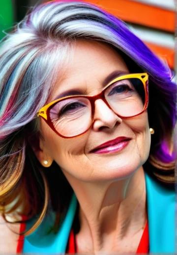 Shoulder-Length Layers with Money Piece Highlights Hairstyle for Women Over 50 with Glasses.