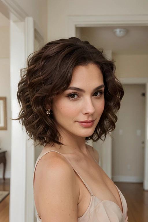 Side-swept voluminous curls adding a glamorous and sophisticated touch to a woman over 50