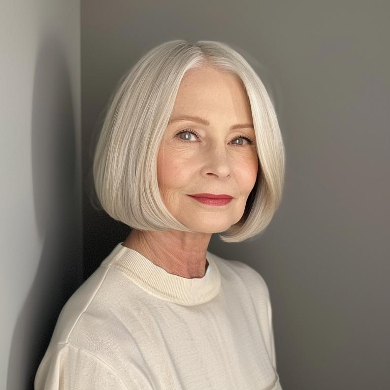 Sleek Soft Blunt Bob for Women Over 60 with Fine Hair, offering a polished, fuller style