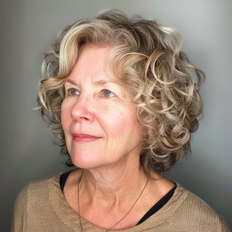 Soft Curly Bob for Women Over 60 with Fine Hair, adding bounce and texture to fine hair