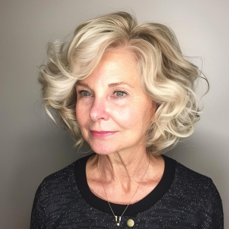 Soft Short Wavy Bob for Women Over 60 with Fine Hair, enhancing texture and volume.