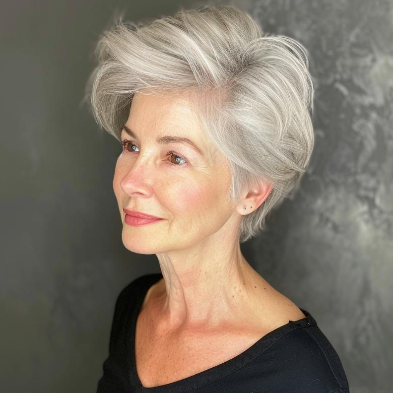 Sophisticated Side-Swept Pixie for Women Over 60 with Fine Hair, adding softness and volume