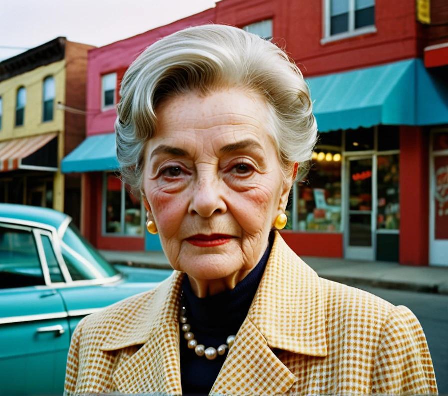 Sophisticated elderly woman with a tapered cut and soft layers, exuding class.