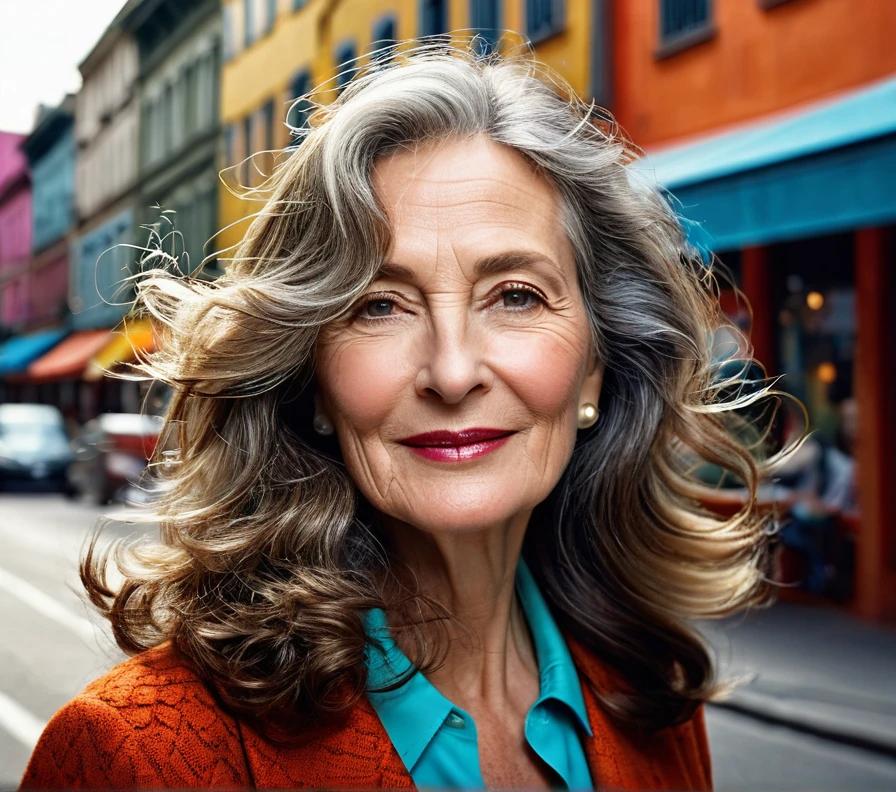 Sophisticated shoulder-length waves for women over 50, enhancing the natural beauty of thick hair with a timeless style.