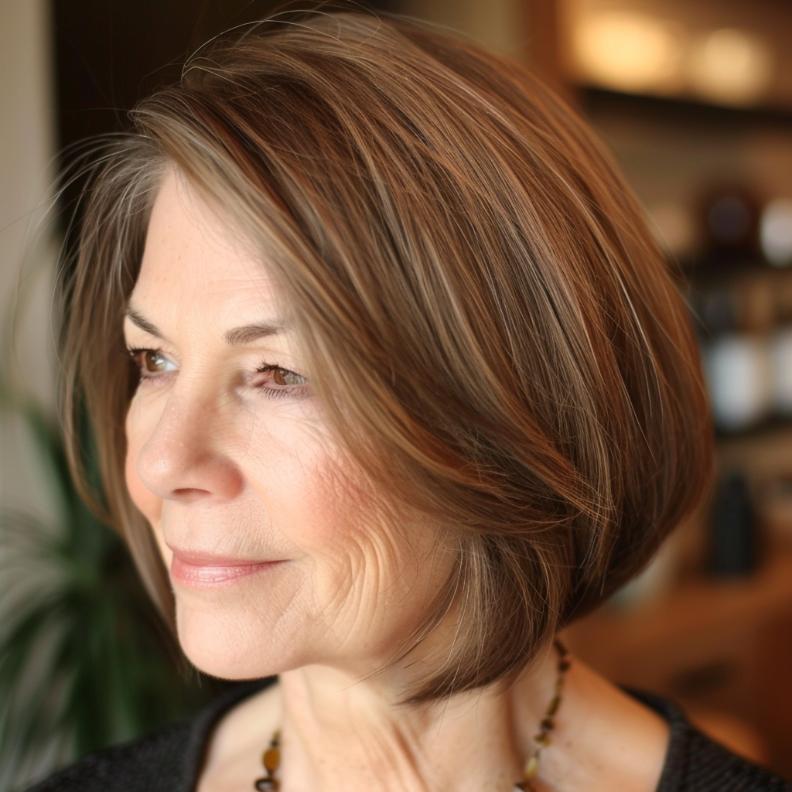 Stylish Short Stacked Bob for Women Over 60 with Fine Hair, providing lift and dimension