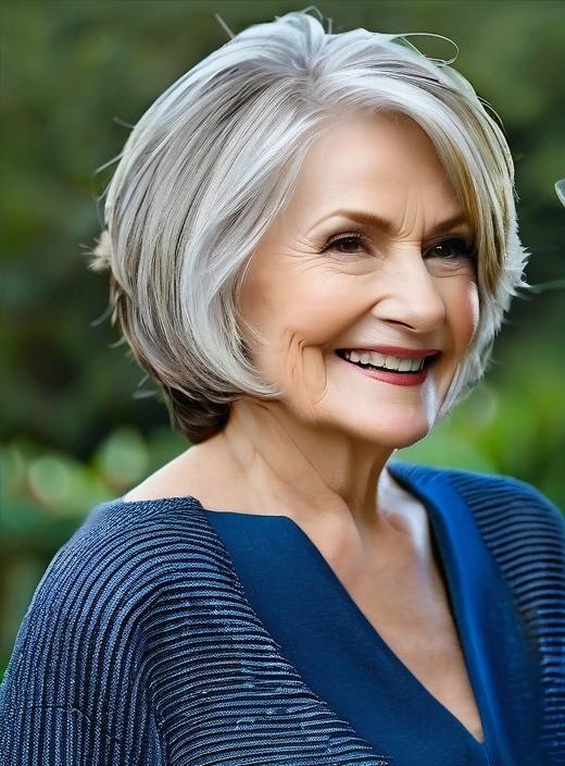 Textured bob medium-length hairstyle for women over 60, modern and stylish with added texture.