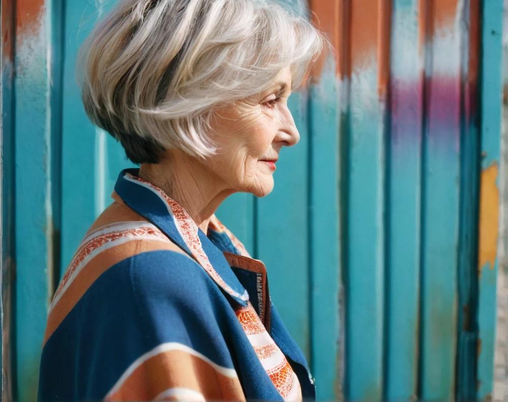 Textured bob with wispy ends on a 60-year-old woman, adding a playful and modern touch to her hairstyle.