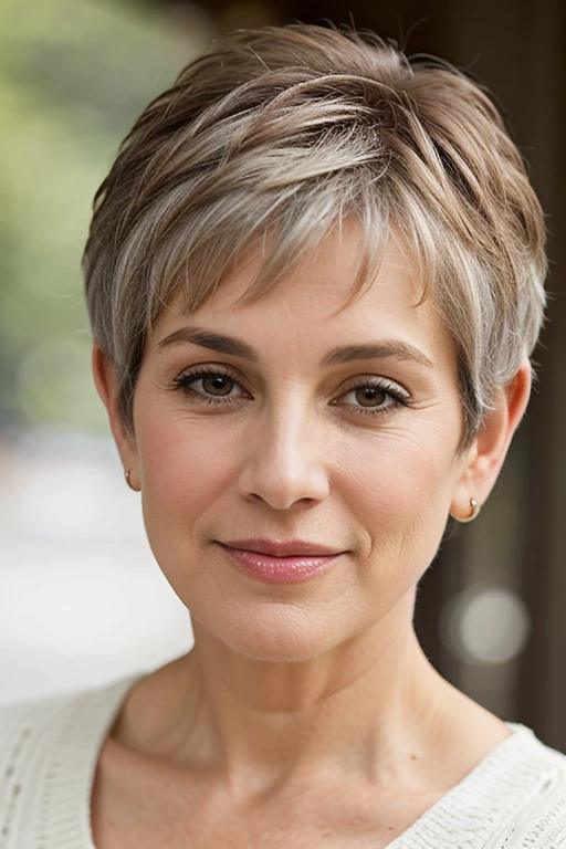 Textured pixie cut for women over 50 with fine hair, featuring wispy ends for a playful and airy look