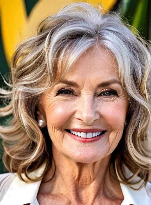 Tousled waves medium-length hairstyle for women over 60, casual and chic with tousled waves.