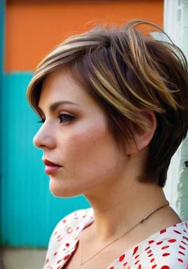 Trendy choppy pixie cut with highlights, providing dimension for women over 40.