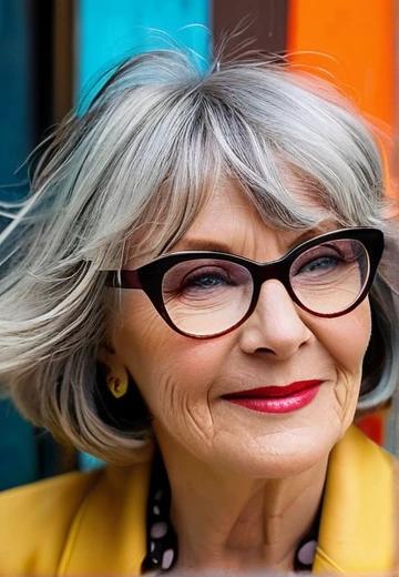 Waves with Fringe Hairstyle for Women Over 50 with Glasses.