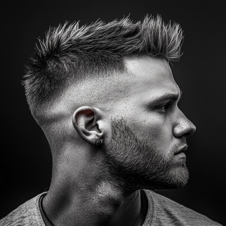 A bold Burst Fade Mohawk, perfect for adventurous Short Hairstyles and Haircuts for Men.