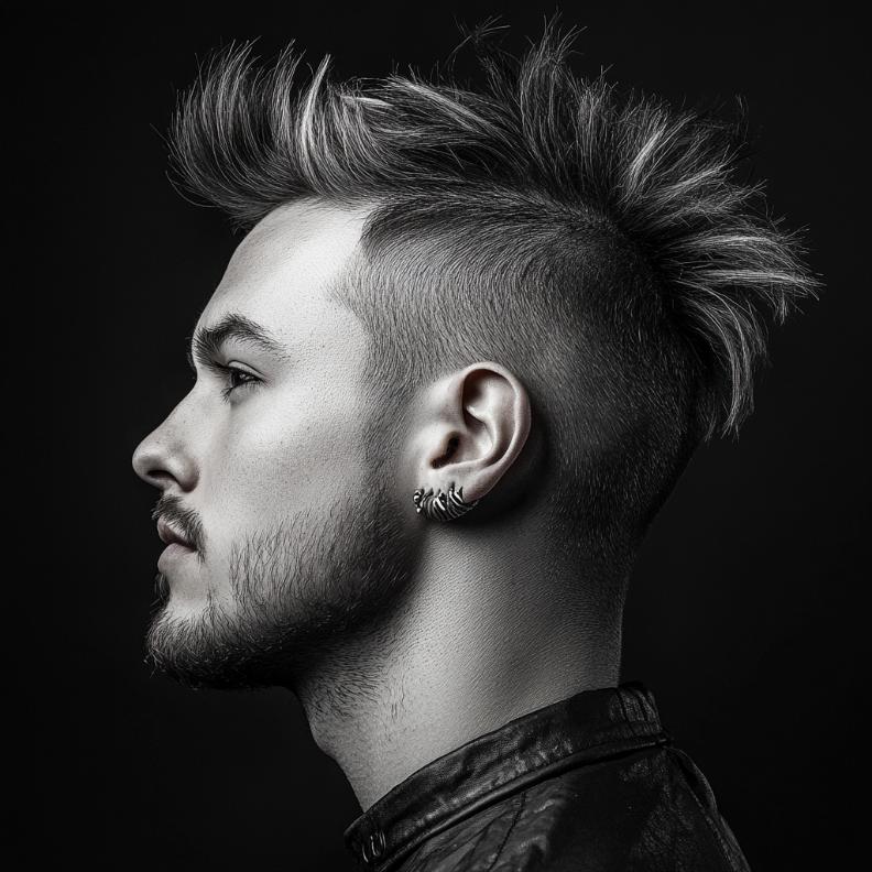 A bold Faux Hawk Fade representing edgy Short Hairstyles and Haircuts for Men.