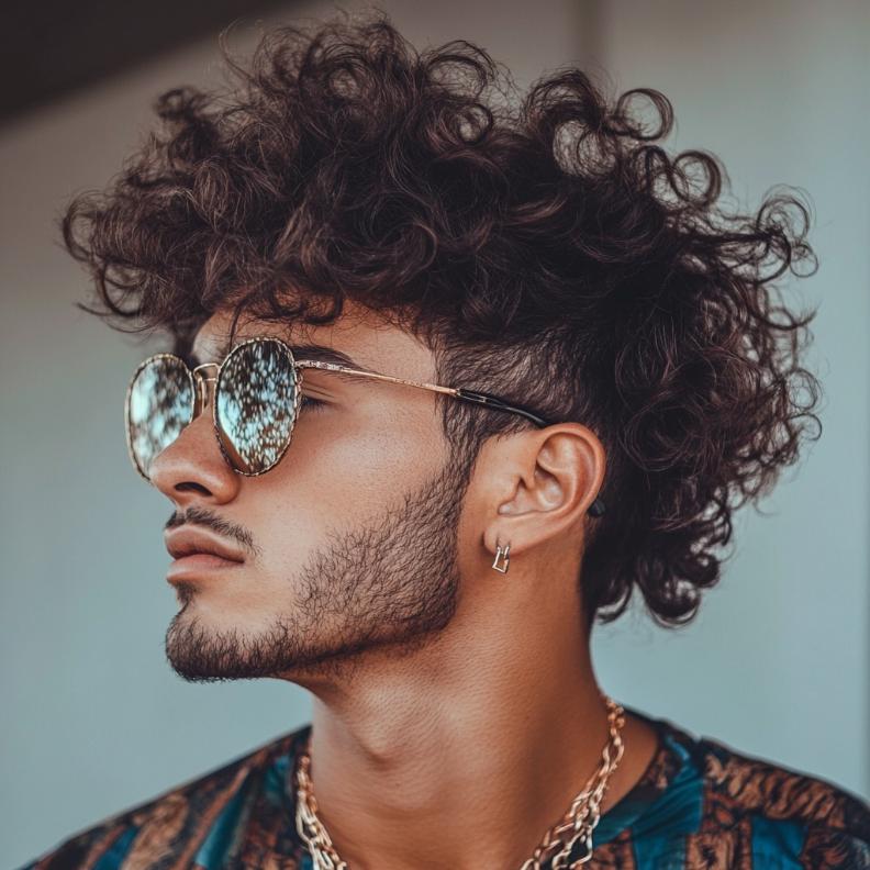 A bold curly mohawk, an edgy choice in medium length hairstyles for men.