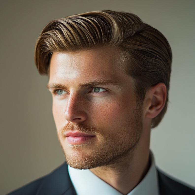 A business casual taper, a refined and professional medium length hairstyle for men.