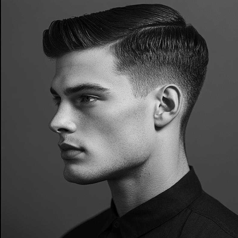 A clean Side Part with Fade, embodying classic Short Hairstyles and Haircuts for Men.