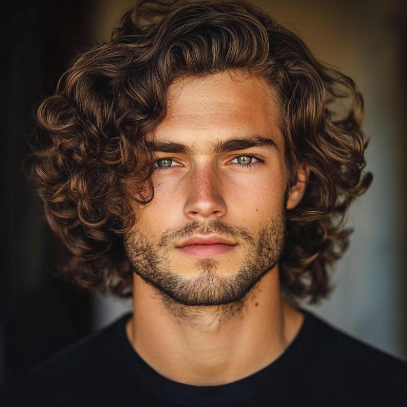 A curly bro flow, combining laid-back waves with medium length hairstyles for men.