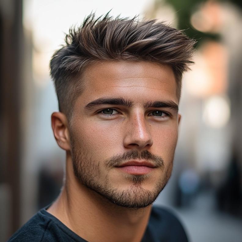 A medium-length crew cut, balancing simplicity with style in medium length hairstyles for men.