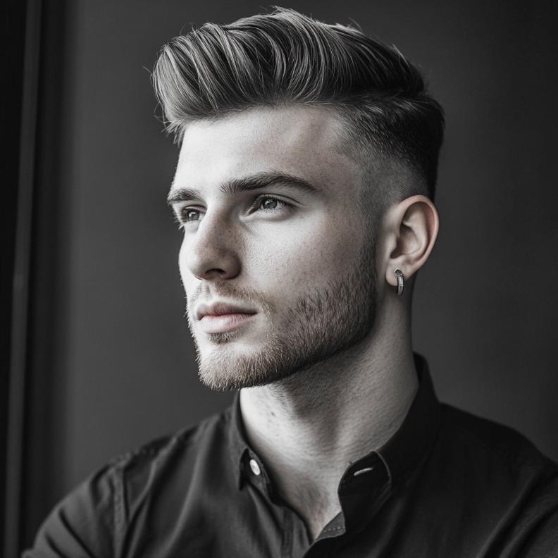 A modern Short Pompadour, a standout among trendy Short Hairstyles and Haircuts for Men.