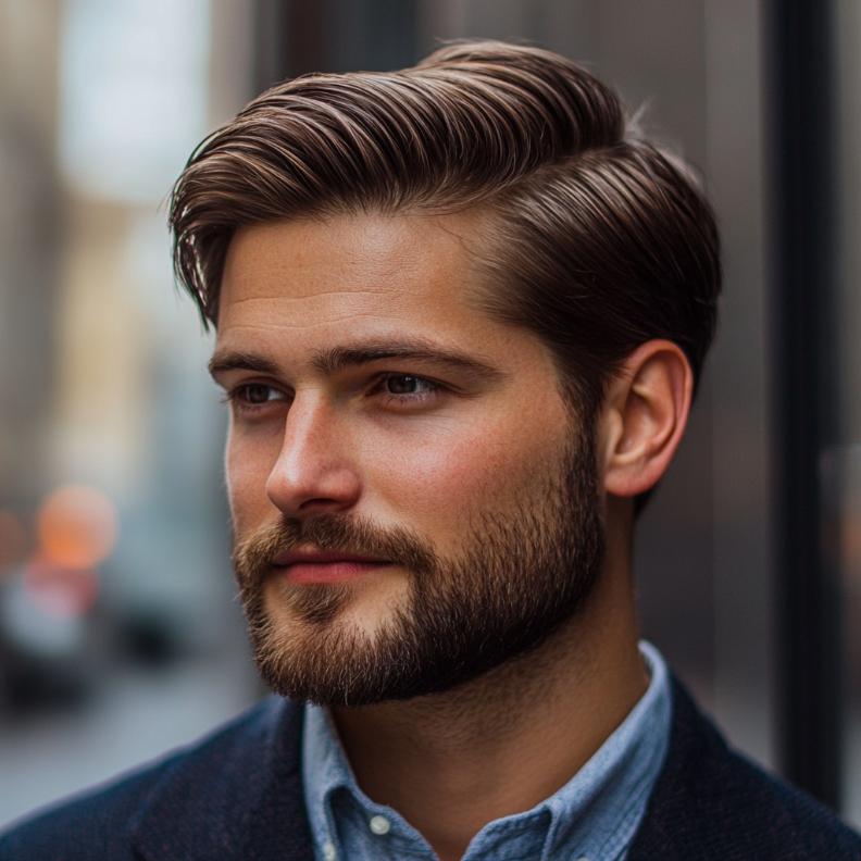 A polished Short Comb Over, representing elegant Short Hairstyles and Haircuts for Men.