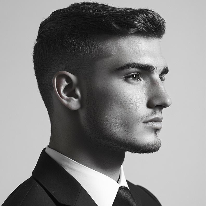 A polished Short Side Swept Hair, a versatile option in Short Hairstyles and Haircuts for Men.