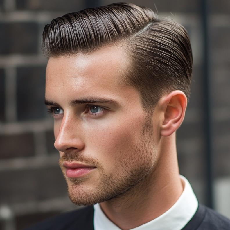 A polished Short Slicked Comb Over, showcasing sleek Short Hairstyles and Haircuts for Men.