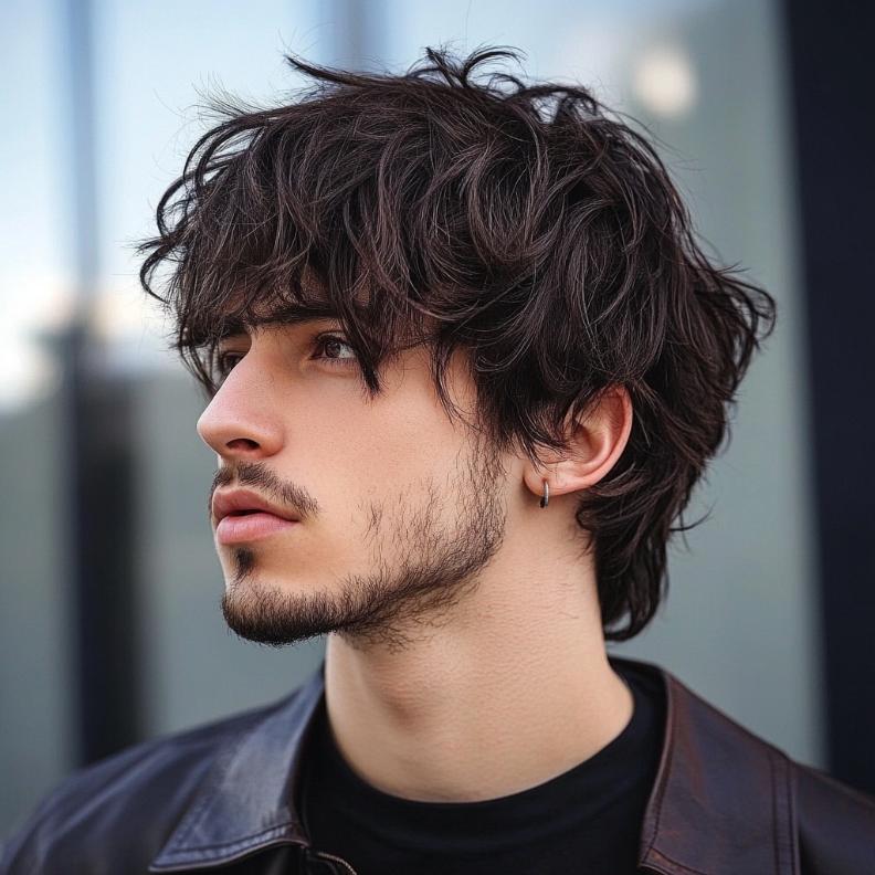 A shaggy top adds a laid-back vibe to this casual Edgar haircut for men.